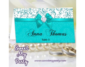 Turquoise Diamonds Wedding Place Card template,(006bw)